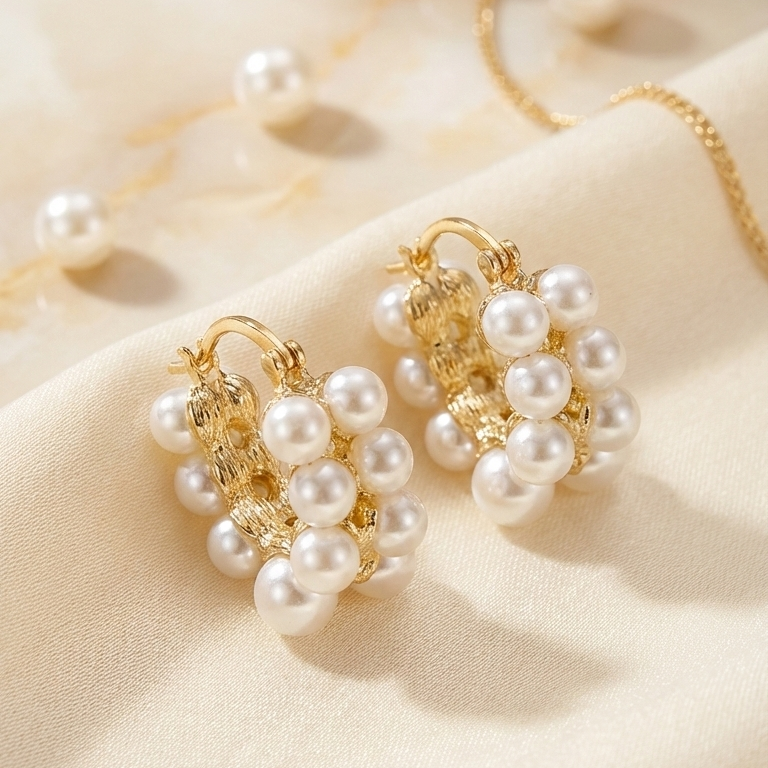 Pearl earrings with gold accents